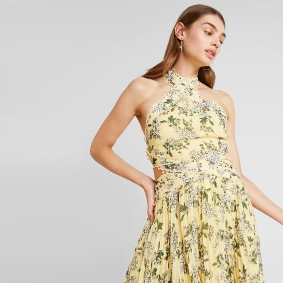 NWT Keepsake lemon yellow floral halter long dress - Picture 2 of 7